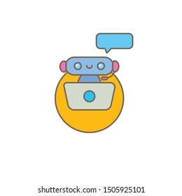 chatbot character with notebook or intelligent assistant with speech bubble isolated on white background. Vector Funny robot assistant, chatter bot, helper chatbot logo or label 