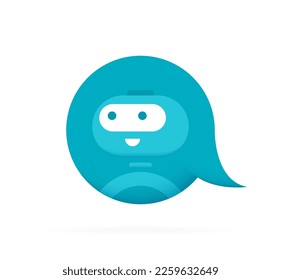 Chatbot character on message box speech bubble. Cute 3d Bot sign. Chat bot logo design. Bot for online consultation and support service. Flat vector illustration.