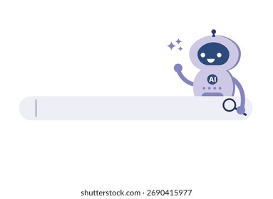 Chatbot-Zeichen mit Suchleiste. KI Hilfe und Unterstützung mit Informationen, SEO, Frage. Unterstützung künstlicher Intelligenz, Service-Konzept