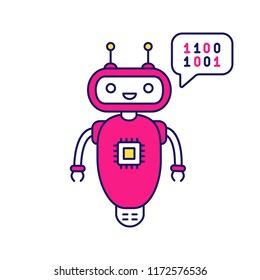 Chatbot coding color icon. Talkbot with chip insert. Codebot. Code writing virtual assistant. Online helper. Modern robot. Isolated vector illustration