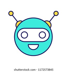 Chatbot color icon. Talkbot. Circle head laughing chat bot. Modern robot. Virtual assistant. Conversational agent. Isolated vector illustration