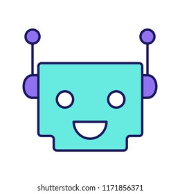 Chatbot color icon. Talkbot. Modern robot. Square head laughing chat bot. Virtual assistant. Conversational agent. Isolated vector illustration