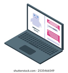 Chatbot is communicating on a laptop screen, using artificial intelligence to process language and respond to messages