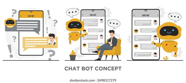 Chatbot concept. Flat design vector illustration of chat bot ai concept.