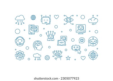 Chatbot concept line horizontal banner - Vector Chat Bot Customer Support Service illustration