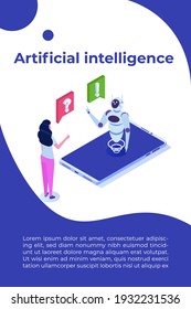 Chatbot-Konzept. Man spricht mit Roboter. Kundenservice android, Dialog über künstliche Intelligenz. 