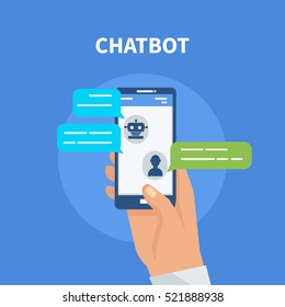 Chatbot concept. User chatting with chatbot in mobile application. Vector illustration.