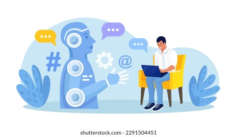Chatbot conversation with clients. Chat bot chatting. Optimizing language models for dialogue. Artificial intelligence robot answer questions, generate refinement conversation, provide smart solution