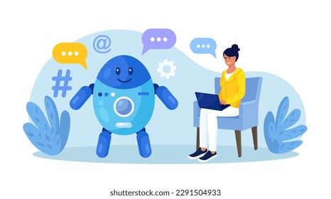 Chatbot conversation with clients. Chat bot chatting. Optimizing language models for dialogue. Artificial intelligence robot answer questions, generate refinement conversation, provide smart solution