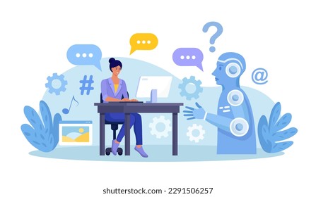 Chatbot conversation with clients. Chat bot chatting. Optimizing language models for dialogue. Artificial intelligence robot answer questions, generate refinement conversation, provide smart solution