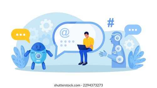 Chatbot conversation with clients. Chat bot chatting. Optimizing language models for dialogue. Artificial intelligence robot answer questions, generate refinement conversation, provide smart solution