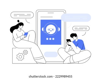 Chatbot customer service abstract concept vector illustration. Customer service bot, AI in retail, e-commerce chatbot, self-service experience, online client support, web chat abstract metaphor.