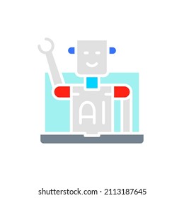 Chatbot, customer service robot, artificial intelligence white line icon.