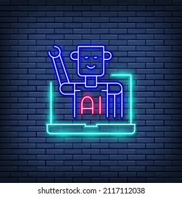Chatbot, customer service robot, artificial intelligence neon sign.