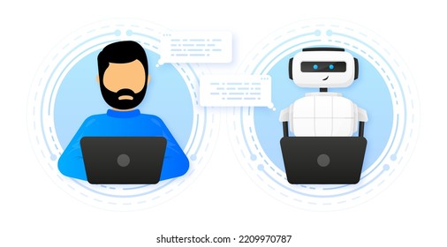 Chatbot customer service Support concept. People talking with chatbot robot. Vector illustration.