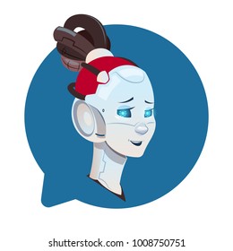 Chatbot Cute Female Robot In Chat Bubble Icon Isolated Chatterbot Technology Concept Flat Vector Illustration