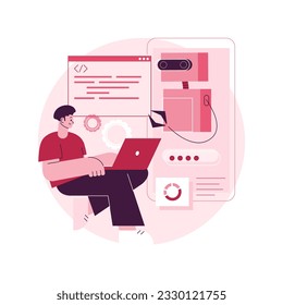 Chatbot development platform abstract concept vector illustration. Chatbot platform, virtual assistant development, cross-platform bot, wireframe, mobile application programming abstract metaphor.