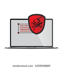 Chatbot error on the laptop screen. Chat Bot neural network, Program failure, hacker attack. AI with virus or code mistakes. Robot for support Of Website Or Mobile Applications. Vector illustration