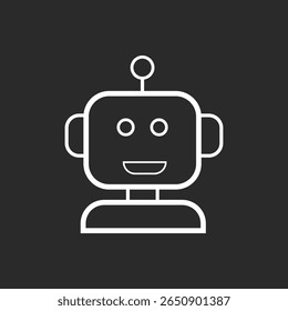 Chatbot Face fundo preto e branco Ícone - Virtual Assistant Bot Ícone de comunicação, Sinal de vetor, Símbolo, ilustração de logotipo. Gráficos vetoriais para Apresentação e outros