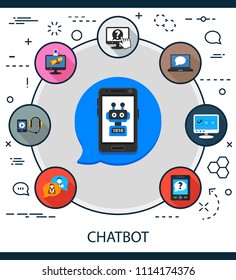 Chatbot flat icons concept. Vector illustration. Element template for design.