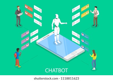 Chatbot flat isometric vector concept.