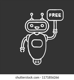 Chatbot with free in speech bubble chalk icon. Free customer support talkbot. Virtual assistant. Modern robot. Isolated vector chalkboard illustration