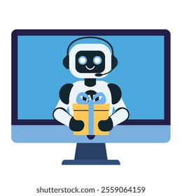 The chatbot giving a gift on the computer monitor screen