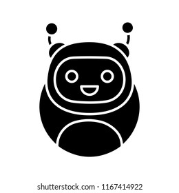 Chatbot glyph icon. Silhouette symbol. Modern robot. Talkbot. Online helper. Virtual assistant. Digital service support. Negative space. Vector isolated illustration