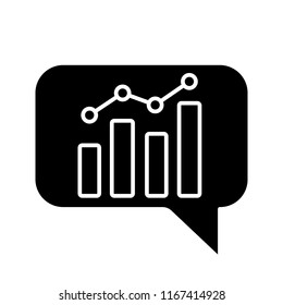 Chatbot graph glyph icon. Silhouette symbol. Chat bot diagram and analytics. Virtual assistant. Trading bot. Negative space. Vector isolated illustration