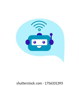 Bot de charla en burbuja de habla verde aislado en fondo blanco. El concepto de negocios de los bots de charla. Icono de robot de corte para el servicio de soporte. Ilustración plana vectorial. Diseño para banner, página de inicio, sitio.