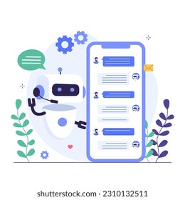 Chatbot having dialog with customer on smartphone screen