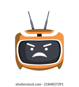 Chatbot head icon. Sticker for social networks, AI. Angry bot, emotions and feelings, facial expressions. Interface for developing programs and applications. Cartoon flat vector illustration