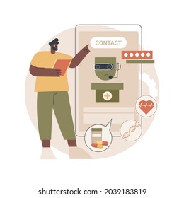 Chatbot in healthcare abstract concept vector illustration. Artificial intelligence caregiver, chatbot healthcare use, anonymous consultation, clinic AI assistant, chat service abstract metaphor.