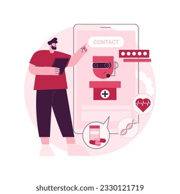 Chatbot in healthcare abstract concept vector illustration. Artificial intelligence caregiver, chatbot healthcare use, anonymous consultation, clinic AI assistant, chat service abstract metaphor.