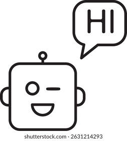 Icono del chatbot "HI". Icono de inteligencia artificial. Icono de contorno del chatbot