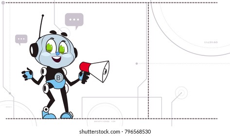 Chatbot Hold Megaphone Robot Support Technology Cute Chatter Chatacter Virtual Assistance Concept Vector Illustration