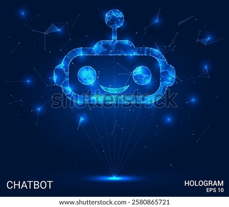 Chatbot hologram. Chatbot is made of polygons, triangles, dots, and lines. Chatbot is a low-poly compound structure. Technology concept vector.