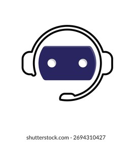 Ícone Chatbot. Símbolo de IA. Cabeça de robô simples com fone de ouvido e microfone. Automação, jogos, jogador profissional. Estilo de design misto.