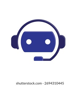 Chatbot icon. AI symbol. Simple robot head wearing a unique headset and microphone. Automation, gaming, pro player. Isometric design style.