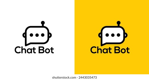 Icono de chatbot. Diseño de señales bot. Concepto de logotipo de bot de chat. Cabeza de robot en la burbuja del habla. Servicio de atención al cliente en línea bot logo, UI UX elemento para el diseño web. Asistente inteligente virtual. Silueta de AI Robot.