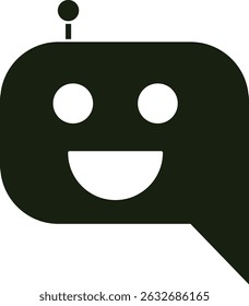 Ícone Chatbot. Sinal de bot design. Conceito de logotipo de inicialização de bate-papo. Cabeça de robô no balão de fala. Logotipo do bot do serviço de suporte ao cliente online. Assistente inteligente virtual. Silhueta do robô AI