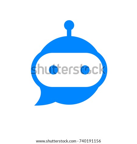 Chatbot icon. Bot sign design. Chat bot logo concept. Robot head in speech bubble. Online customer support service bot. Modern flat illustration isolated on white background