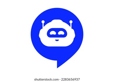 Chatbot icon. Chat bot logo concept. Robot head in speech bubble, isolated on white background. Support service bot. Robot virtual assistance of website or mobile applications. Vector illustration