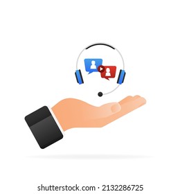 Concepto de ícono de bots de charla, bot de chat o bot de charla en la mano. Asistencia Virtual Robot De Sitios Web O Aplicaciones Móviles. Ilustración del vector
