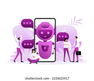 Concepto de ícono de bots de charla, bot de chat o bot de charla. Caracteres de estilo plano. Ilustración vectorial.