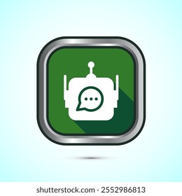 Ilustração de design de ícone do Chatbot, Ícone de conversa de bate-papo, Sinal de bot de serviço de suporte on-line, Design de botão de sombra verde 