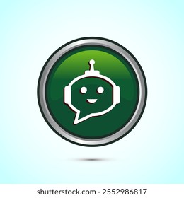 Ilustración de diseño de icono de chatbot, Chat conversation icon, Servicio de Asistencia en línea bot sign, Diseño de Botón redondo de color verde