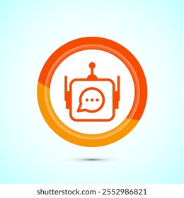 Chatbot icon design illustration, Chat conversation icon, Online support service bot sign, Orange Color Button Design