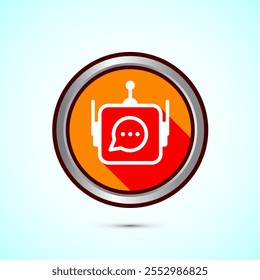 Ilustração de design de ícone do Chatbot, Ícone de conversa de bate-papo, Sinal de bot de serviço de suporte on-line, Design de botão de sombra laranja