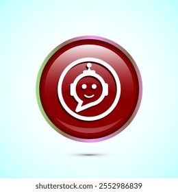 Chatbot icon design illustration, Chat conversation icon, Online support service bot sign, Red Color Round Button Design